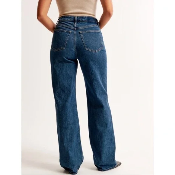 ABEROMBIE & FITCH the 90’s relaxed jean High Rise Indigo Jeans curve love - Picture 2 of 6